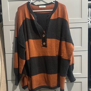Bucket list, rust, brown, and black, thick striped oversize sweater. Worn once